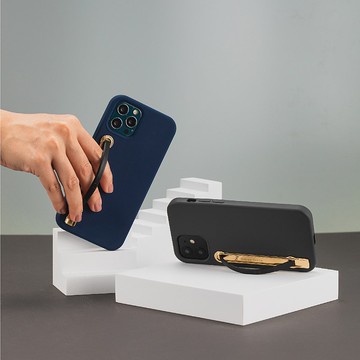 SleekGrip經典款手機支架握帶/指環(可換握帶)皮革冪黑x金框