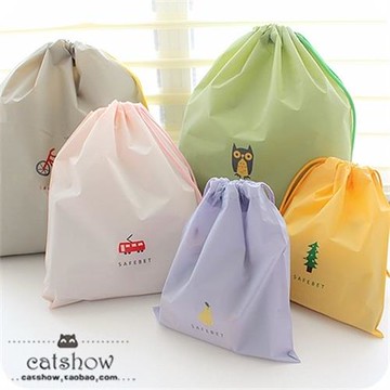 清新可愛卡通旅游行李箱塑料衣物鞋子束口袋防水收納袋抽繩整理袋