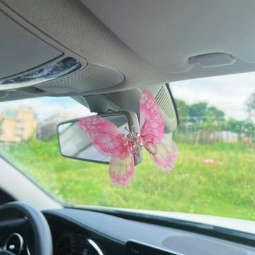 桃園出貨✨車載會動的珍珠蝴蝶擺件出風口汽車中控臺香薰裝飾品創意治癒系