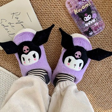 可愛毛絨拖鞋🎀 冬季保暖秋冬季三麗鷗厚底可愛庫洛米室內玉桂狗毛絨防滑居家拖鞋
