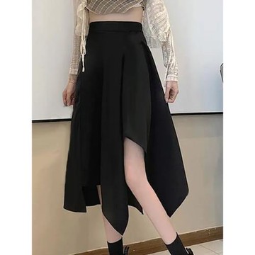 春夏不規則半身裙大碼遮肚遮腿夏高腰黑中長裙胖mm辣妹顯瘦a字裙