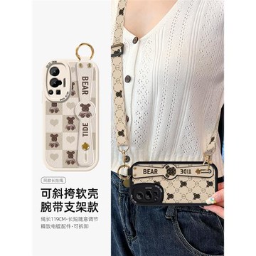 適用vivox60手機殼斜挎x90pro掛繩硅膠軟x80腕帶x60t1新款x70潮牌x50創意x27pro全包x23暴力熊女款防摔保護套