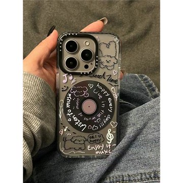 小狗原色涂鴉CD唱片軟殼適用于新款iPhone16promax手機殼蘋果17pro創意15promax個性17磨砂12pro全包靜音鍵