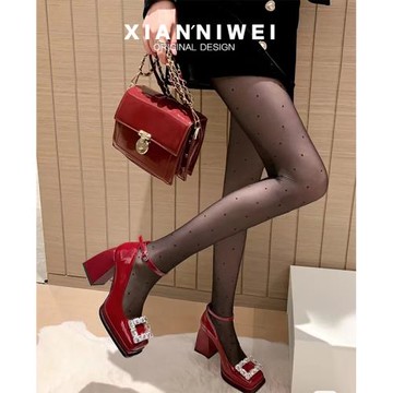 超高跟鞋子女2025年新款紅色瑪麗珍婚鞋一字扣水鉆恨天高鞋單鞋女