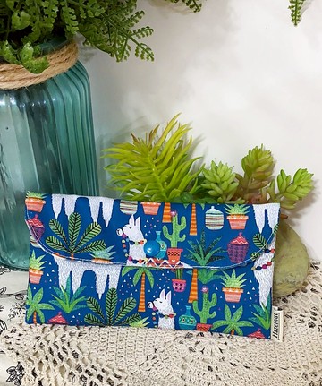 藍色可愛羊駝圖案雙層小收納袋小卡片包口罩收纳零錢包