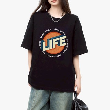⚡任選２件＄８９９⚡中大尺碼 上衣 韓版LIFE字母印花短袖上衣【015373】JUN03｜2色2碼  19LADY〔現貨+預購〕