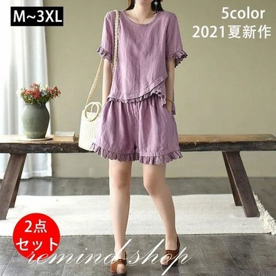 パンツｔシャツレディース2点セット夏半袖短パントップスｔシャツ21新作綿無地おしゃれかわいい安いユニーク着痩せ 通販 Lineポイント最大get Lineショッピング