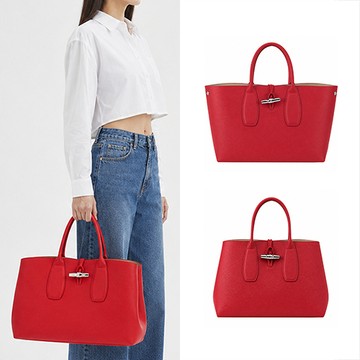 LONGCHAMP ROSEAU系列金屬竹節手提包（紅） _廠商直送
