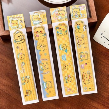 🚀賣場新款🚀卡通直尺磁吸尺磁性奶黃小熊直尺創意磁性15CM小學生可彎曲直尺