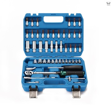 5-25N.m 1/4英寸 53件套 高精度預置式扭力扳手批頭組合套裝 快脫按鈕 便攜式可調扭矩扳手套裝 多功能家用機械