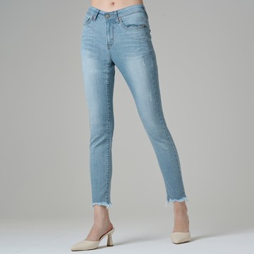 舒適直筒剪裁抽鬚牛仔褲(漂淺藍)-女