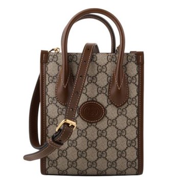 GUCCI古馳-GG防刮圖紋手提/斜背手機包(卡其x咖)mini