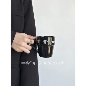 半橘Cup 限定高級感黑燕子馬克杯手作咖啡杯大容量水杯伴手禮
