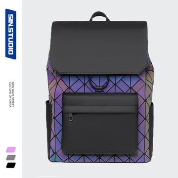 潮牌菱格背包男街頭潮流大學生時尚書包休閑電腦包騎行反光雙肩包