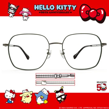 HELLO KITTY▪︎50週年｜風雅簍空感HELLO KITTY 多邊框眼鏡｜軍綠