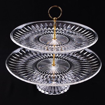 塑料果盤亞克力雙層果盤帶底座水果盤KTV小吃蝶自助餐盤子多層盤