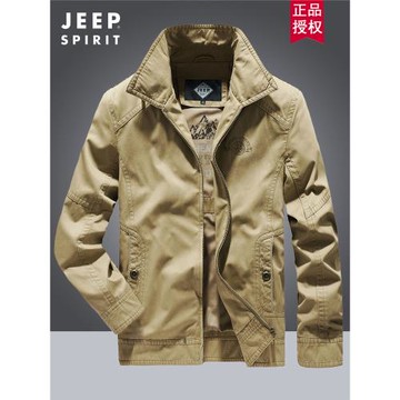 吉普JEEP夾克男純棉中老年寬松翻領春秋款多口袋工裝成熟爸爸外套