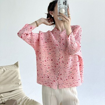 【巴黎精品】現貨+預購 三宅風皺褶衣服褶皺外套高級摺衣彈力女裝顯瘦折衣大碼-短袖印花寬鬆襯衫3色a1jb51