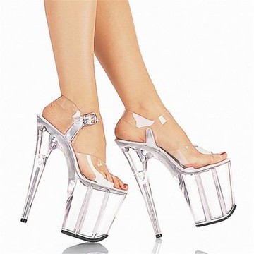 20cm恨天高防水臺細跟水晶鋼管舞鞋車模防滑不磨腳走秀跳舞女涼鞋