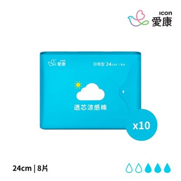 【愛康】透芯涼感棉-日用型24cm(8片x10包/組)