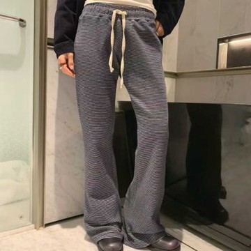 正韓休閒褲 條紋休閒喇叭長褲FOM1114-創翊韓都