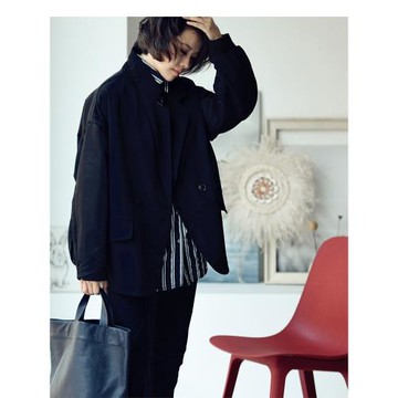 【7折】 W1836C 韓版文藝個性拼接設計寬松百搭西裝領夾克外套女