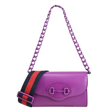 GUCCI 724713 1955 Horsebit 馬銜釦雙背帶肩背/斜背包.紫