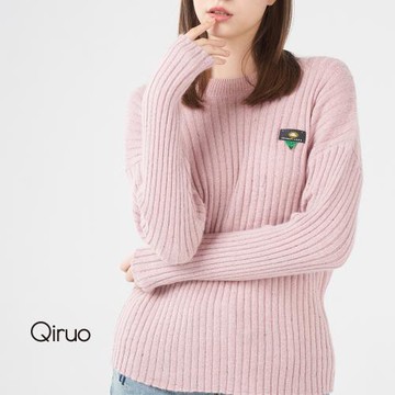 Qiruo 奇若名品 專櫃粉色小羊毛上衣 精品時尚保暖(素面立領造型長袖合身-共三色-2012A-15)