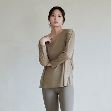 扭結雙面穿長袖罩衫-沙棕