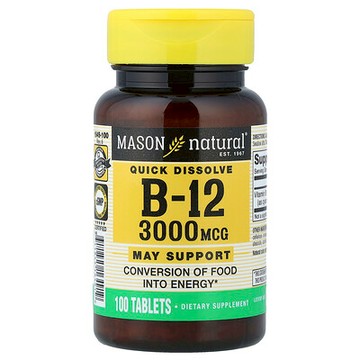 Mason Natural, 速溶，維生素 B-12，3000 微克，100 片