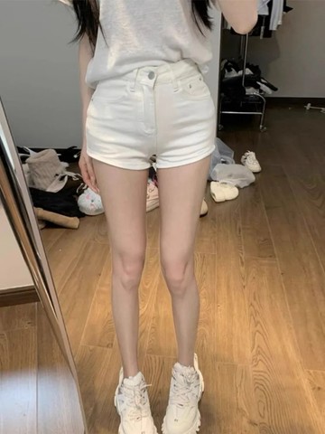 小個子白色高腰修身牛仔短褲女夏季顯瘦百搭直筒辣妹熱褲子ins潮 AJ130