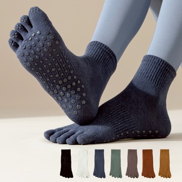 NicoFun 愛定做 短筒五趾防滑瑜珈襪+五趾無矽膠襪 皮拉提斯 瑜珈 五趾襪  運動襪(女襪22.5-25cm)