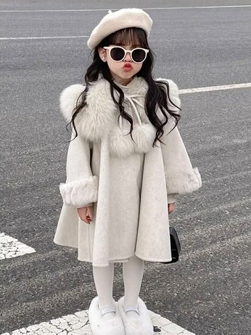 女童呢子大衣秋冬款2024新款洋氣兒童裝加厚加絨韓版冬季女孩外套