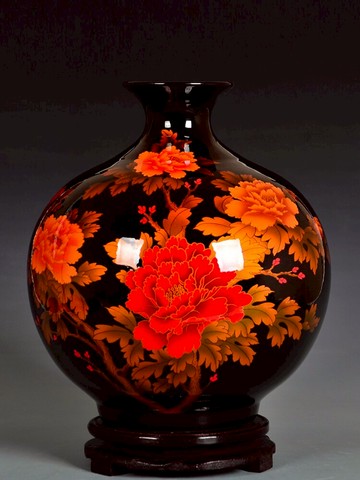 景德鎮陶瓷器中國紅色花瓶插花石榴擺件新中式家居客廳裝飾品工藝
