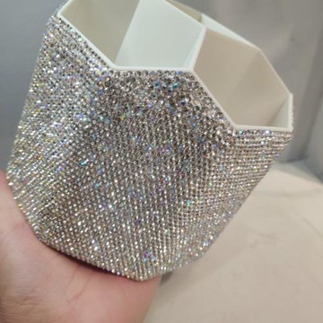 高級感鑲鉆化妝刷收納桶大容量多格口紅眉筆收納盒奢華桌面置物架