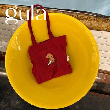gula【酒鬼宣言】點點倒酒燈芯絨刺繡帆布袋單肩秋冬百搭男女同款