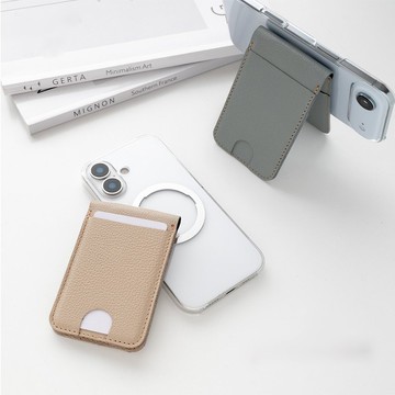 MagSafe 手機殼 MagCatch【縮紋皮革 × 透明殼】立架卡套組