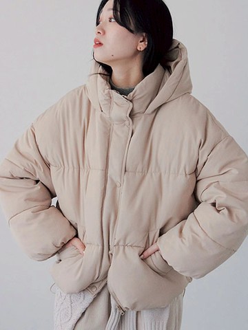 蓬鬆圓弧下擺排釦拉鍊保暖連帽外套(0F001489310) - Samansa Mos2 blue