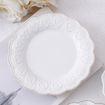 歐式浮雕鑲金邊餐具家用陶瓷菜盤西餐牛排盤甜品點心盤子飾品擺盤