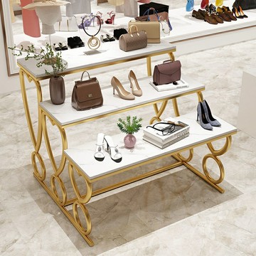 服裝展示架服裝店貨架商場中島臺三層置物架鞋店包包大理石流水臺服裝店輕奢鐵藝展示架
