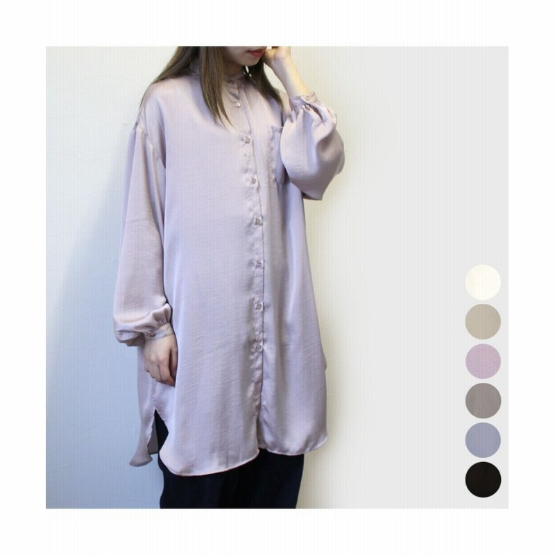 セレクトリベリー 光沢が美しいサテン素材のバンドカラーロングシャツ レディース ピンク M Select Levery 通販 Lineポイント最大get Lineショッピング