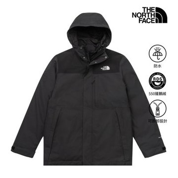 【The North Face 官方旗艦】線上獨家款｜北面男款黑色DRYVENT防水羽絨內裡三合一外套｜8GJ6JK3