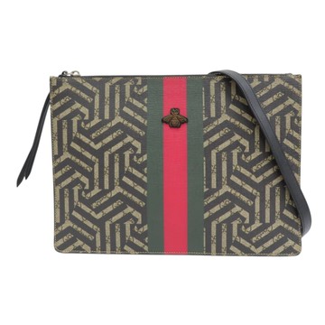 【二手名牌BRAND OFF】GUCCI 古馳 棕色 黑色 帆布 GG Caleido 2way clutch 斜肩包 429004