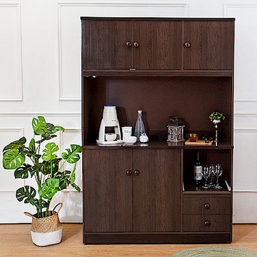 Birdie南亞塑鋼-4.2尺五門二抽塑鋼電器櫃/收納餐櫃(胡桃色)-126x41x190cm