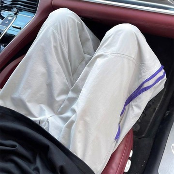 運動長褲 直筒休閒褲冰絲速干休閒褲子男夏季薄款寬鬆運動長褲美式潮牌拉鍊傘兵衝鋒褲0601