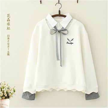 森女秋冬裝學生甜美系帶加絨保暖衛衣少女軟萌妹不倒絨打底衫上衣