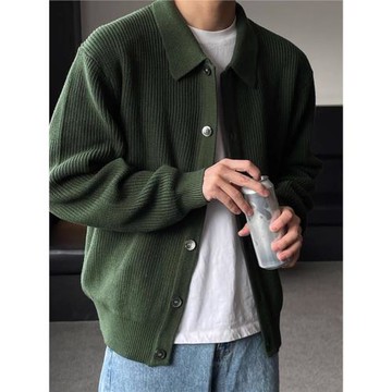 秋冬季翻領針織衫開衫外套男毛衣韓版男裝潮流休閑韓國東大門上衣