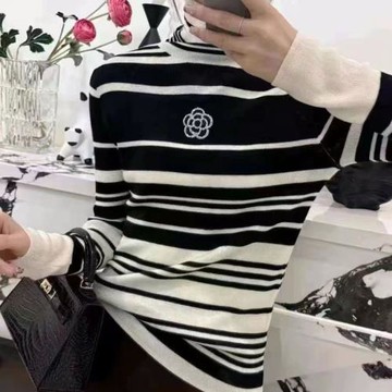 歐貨紫色山茶花燙鉆超細羊毛針織打底衫修身長袖2024新款薄款毛衣