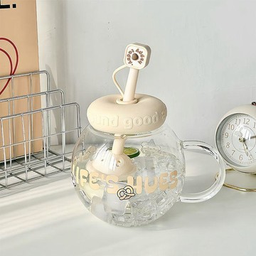 【台灣出貨】2026新款玻璃水杯女生高顏值茶水分離吸管杯辦公室大容量大肚杯子大水壺  大肚杯 胖胖水壺