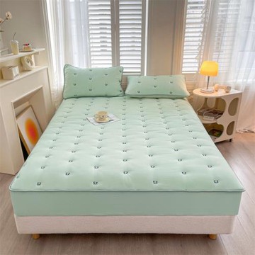 新品刺繡水洗棉床褥式夾棉床笠臺灣床包床笠席夢思床保護套